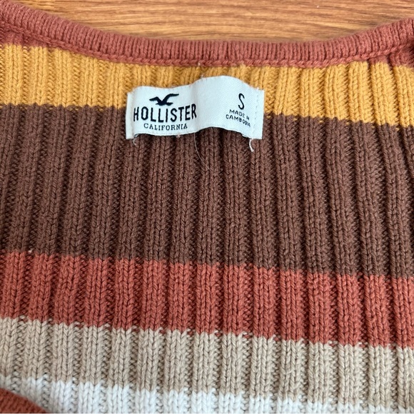 HOLLISTER Striped Ribbed Knit Crop Sweater With Bell Sleeves Size S - Picture 2 of 5